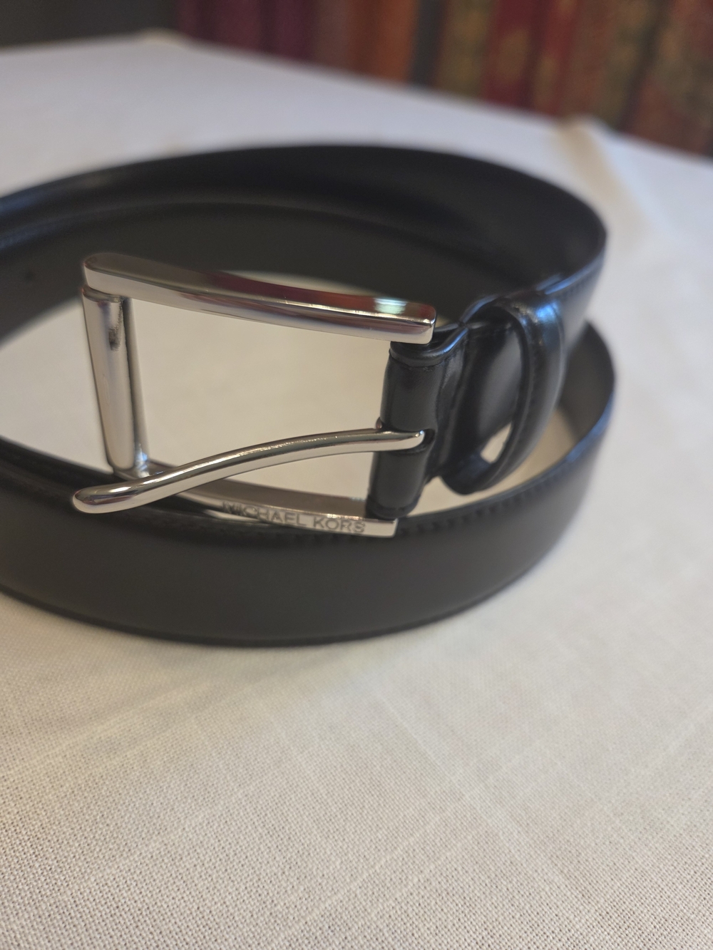 Michael Kors Black Leather Belt with Silver Buckle